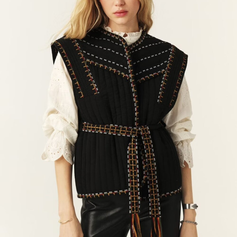 NWT Ba&sh Clevie Embroidered Sleeveless Jacket Size M